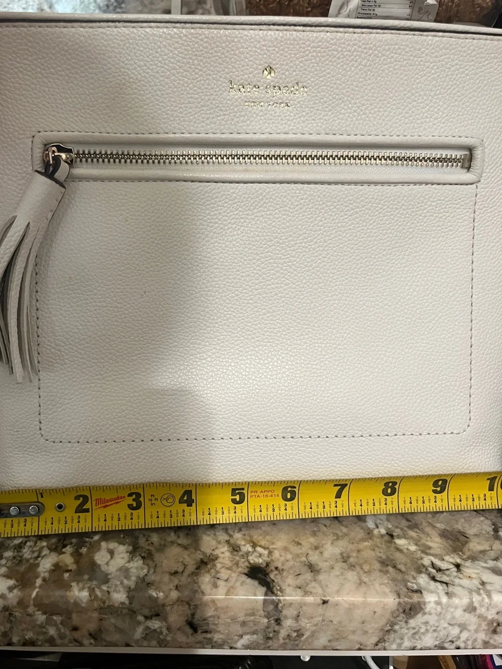 kate spade white pebbled leather tote with front zip